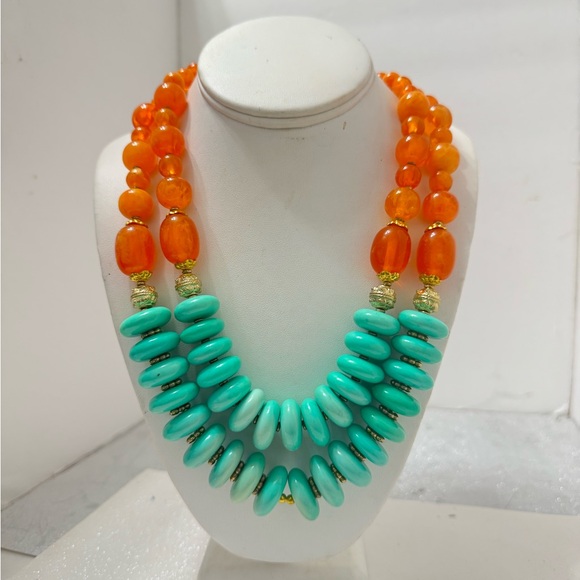 Elegant Orange and Turquoise Beaded Necklace - Picture 5 of 7